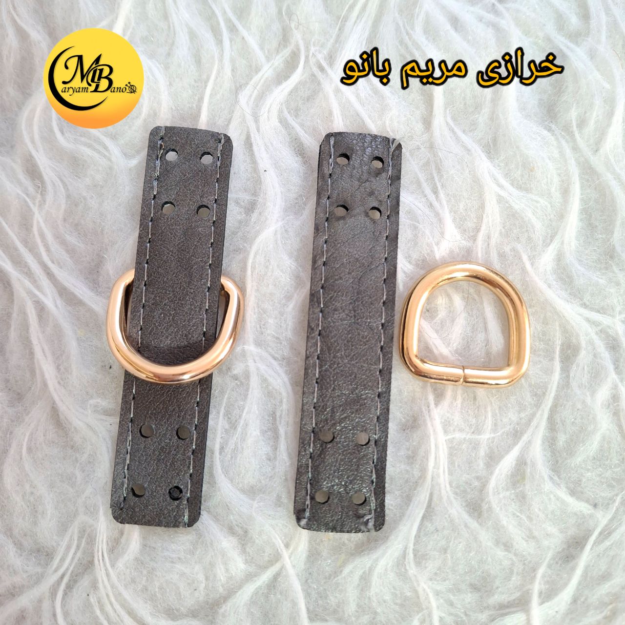 جادسته لبه کاری چرمی طوسی جفتی